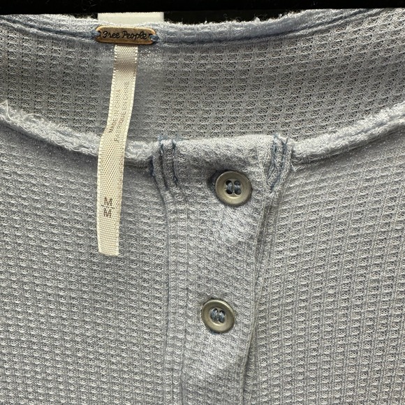 Free People Tops - Free People Olivia Henley Womens Medium Blue Waffle Knit Ruffle Hem Top
